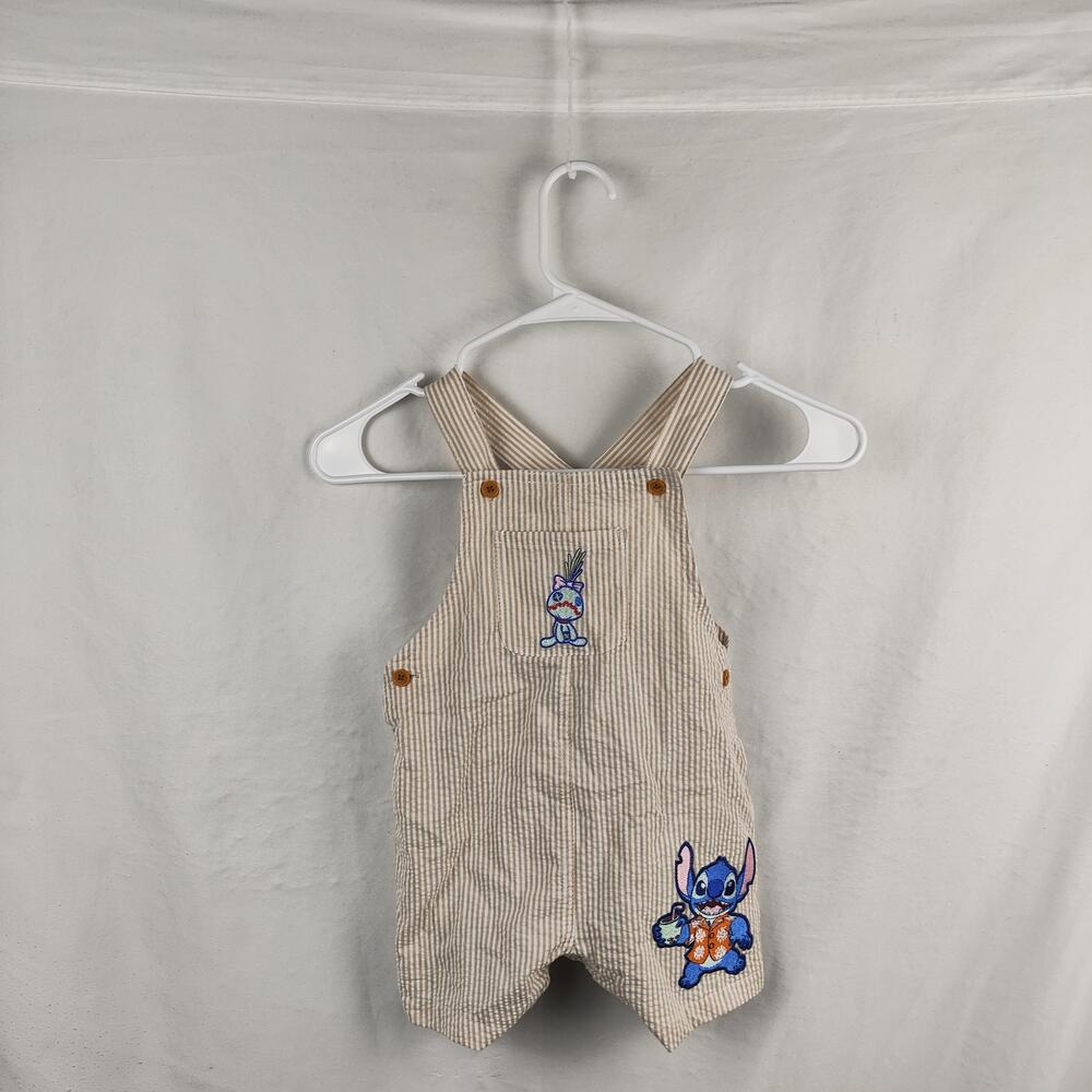 Disney Baby Overalls Infant Boys 24M Beige Stripe Lilo & Stitch Scrump Shortall